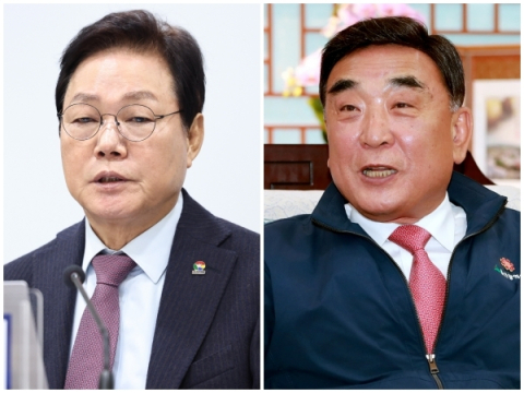 왼쪽부터 박완수 경남지사와 김두겸 울산시장