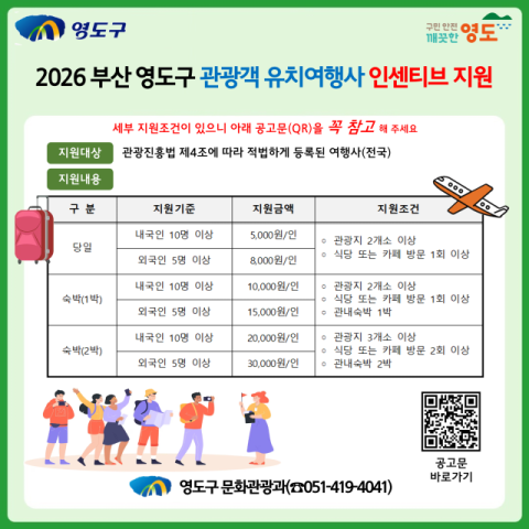영도구, 단체관광객 유치 여행사 인센티브 지원