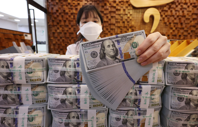 서울 중구 하나은행 위변조대응센터에서 직원이 달러화를 정리하고 있는 모습. 연합뉴스