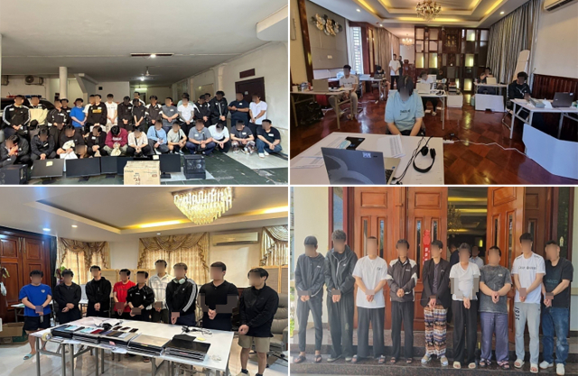 청와대는 12일 범정부 태스크포스(TF)가 최근 캄보디아 현지에서 성 착취 범행을 저지른 사기 범죄 조직원 26명을 검거했다고 밝혔다. 사진은 현장에서 검거된 조직원들과 증거품들. 연합뉴스