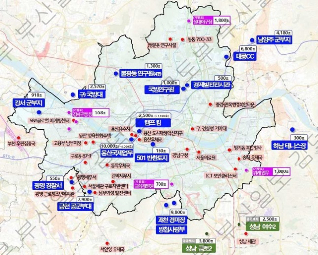 수도권 주택 공급계획 지도. 국토교통부 제공