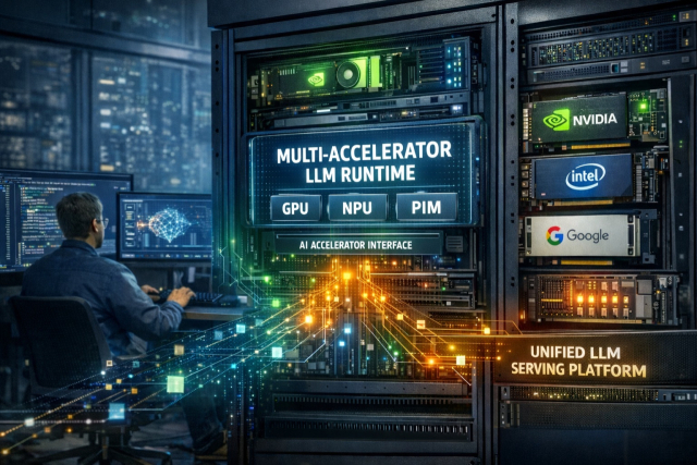 멀티 가속기 LLM 서비스 플랫폼 설명그림(AI생성 이미지). KAIST 제공