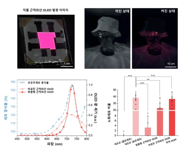 직물 기반 근적외선 OLED의 프로토타입 및 광치료. KAIST 제공