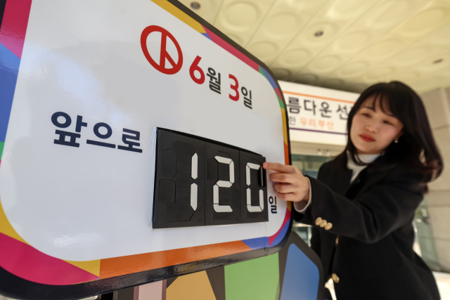 6·3 전국동시지방선거를 120일 앞둔 3일 전국 광역단체장과 교육감 예비 후보 등록이 시작되면서 지방선거가 본격적인 레이스에 돌입했다. 이날 부산 연제구 부산시선거관리위원회 사무실 현황판에 ‘선거 D-120’이 표시되어 있다. 김종진 기자 kjj1761@