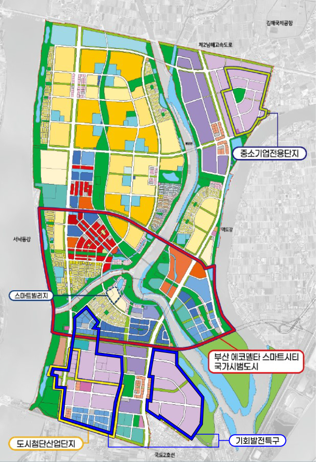 에코델타시티 기회발전 특구(아랫 부분 파란색 테두리 부문) 위치도. 부산시 제공