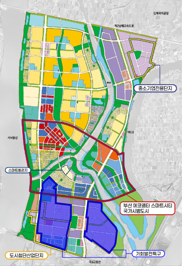 에코델타시티 기회발전특구 위치도(아래 청색 테두리 부분 2곳). 부산시 제공