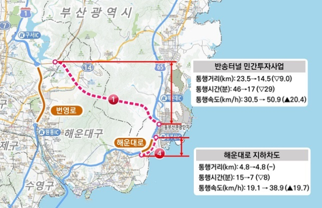 반송터널과 해운대 지하차도 건설사업 구역. 국토교통부 제공