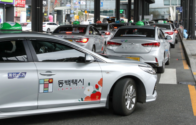 부산 시내를 운행하는 택시들이 손님을 기다리는 모습. 사진은 기사 본문과 관계 없음. 부산일보DB