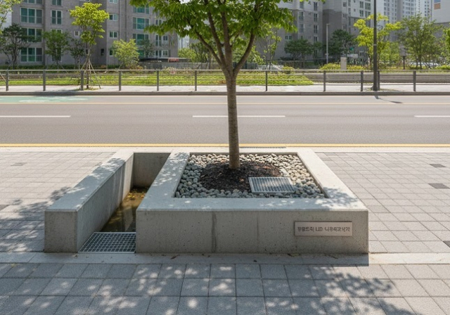 가로수 밑에 설치된 작은 정화 공장인 나무여과상자. 행복청 제공