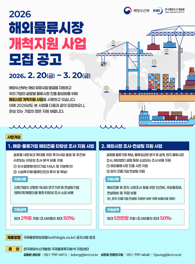 ‘2026 해외물류시장 개척지원 사업 모집 공고’ 포스터. 해수부 제공