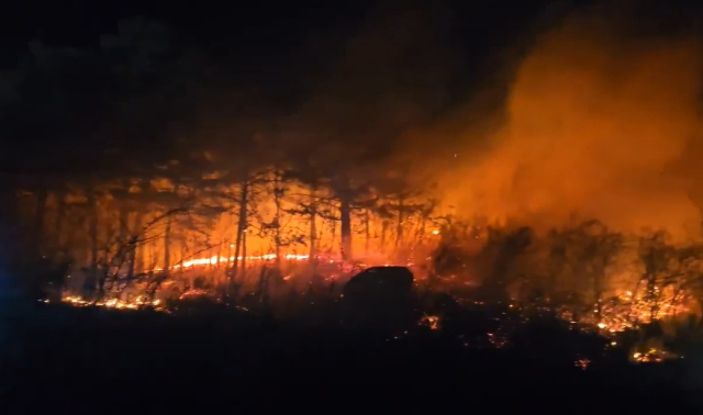 22일 오후 7시 22분께 강원 고성군 토성면 인흥리에서 산불이 나 불길이 번지고 있다. 연합뉴스