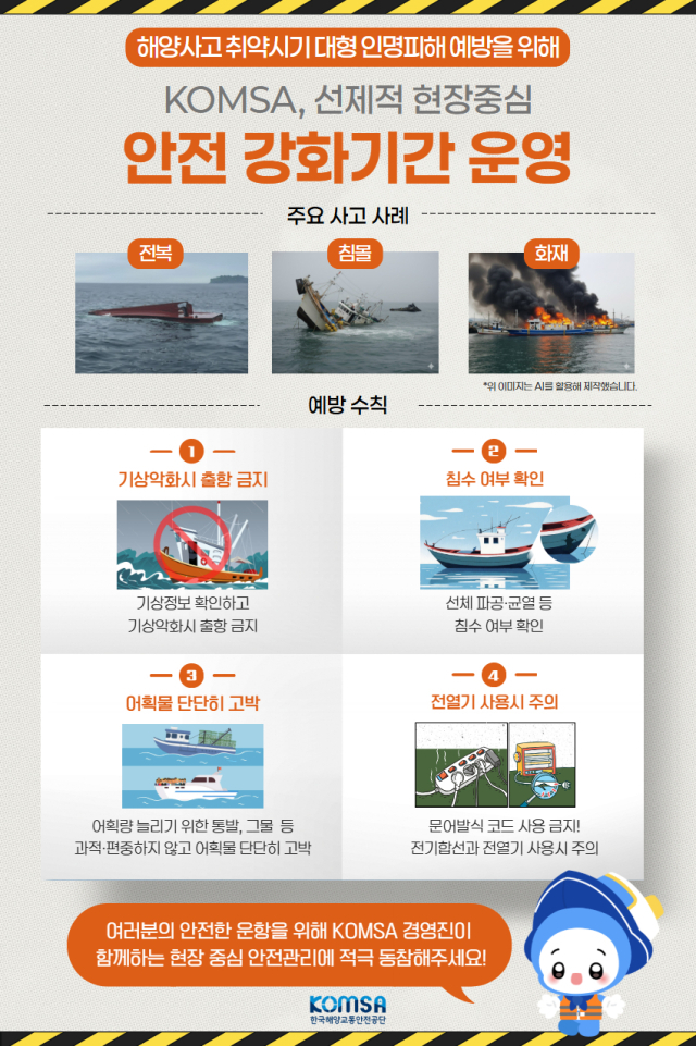 한국해양교통안전공단(KOMSA)의 해양사고 취약시기(2~3월) 인명피해 예방을 위한 안전수칙 홍보 포스터. KOMSA 제공