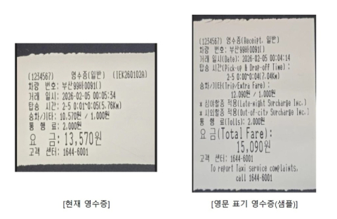 부산 ‘택시 영수증’ 30일부터 영어 표기