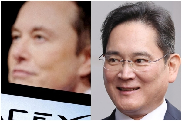 일론 머스크(사진 왼쪽)와 이재용 삼성전자 회장.로이터연합뉴스·연합뉴스