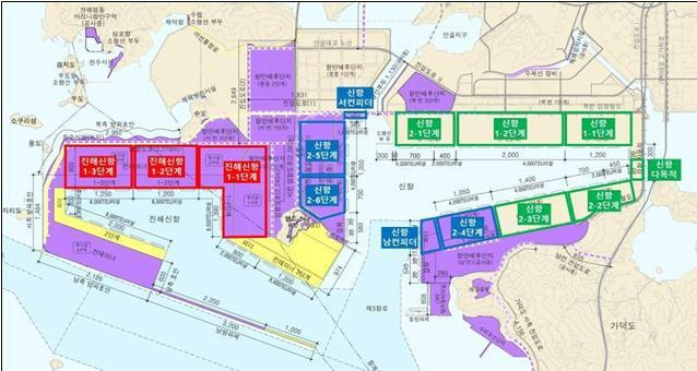 부산항 신항과 진해신항 선석 위치도. 부산지방해양수산청 부산항건설사무소 제공