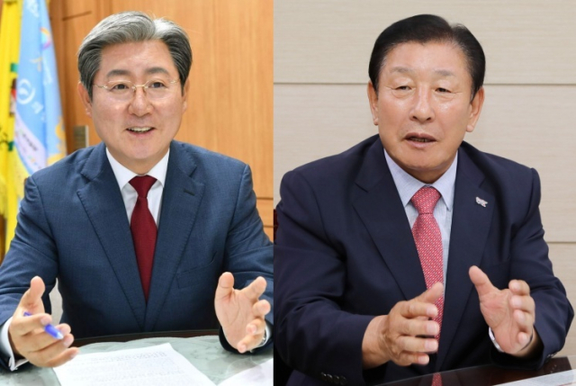 제9회 전국동시지방선거 공천을 미신청한 오태완(왼쪽) 의령군수과 조근제 함안군수. 부산일보DB