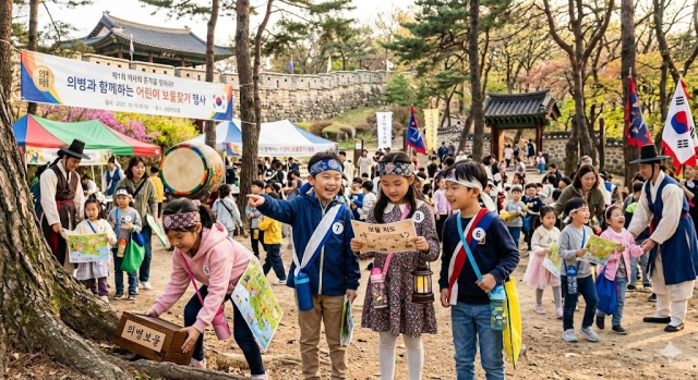 경남 의령 ‘홍의장군축제’ 중 홍의서당과 의병보물 찾기 행사 모습. 의령군 제공