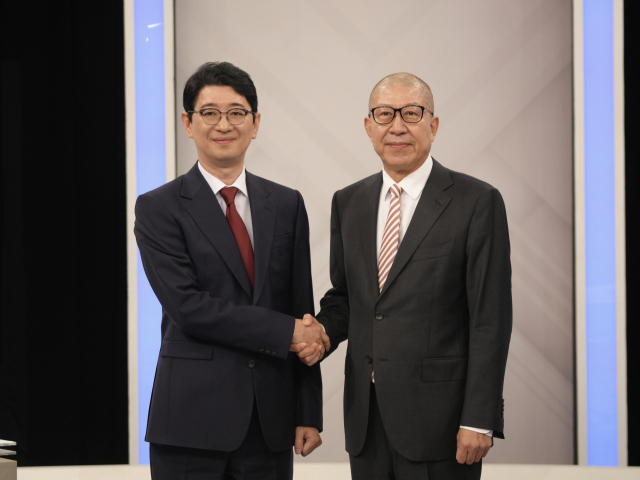 국민의힘 박형준 부산시장과 주진우 의원의 첫 TV토론회가 27일 부산KBS에서 열렸다. 주진우 경선 캠프 제공