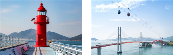 삼천포구항 동방파제등대 전경(왼쪽) 및 삼천포대교(출처: 사천문화관광 누리집). 해수부 제공