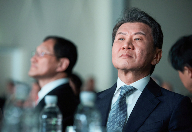 정몽규 HDC그룹 회장이 3월 18일 서울 용산구 드래곤시티에서 열린 HDC그룹 창립 50주년 기념식에 참석해 있다. 연합뉴스