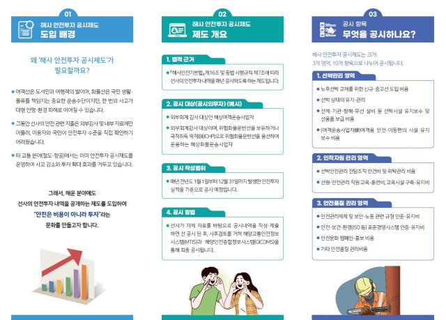 해운 분야 안전투자 공시제도 홍보 리플릿. 한국해양교통안전공단(KOMSA) 제공