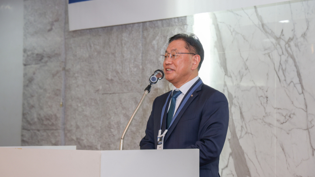 ‘N2SF 기반 차세대 사이버보안 체계와 안전한 AI 국가 전략 공동 워크숍’에서 인사말을 하고 있는 박상형 한전KDN 사장. 한전KDN 제공