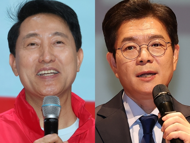 왼쪽부터 정원오 더불어민주당 서울시장 후보와 오세훈 국민의힘 서울시장 후보. 연합뉴스