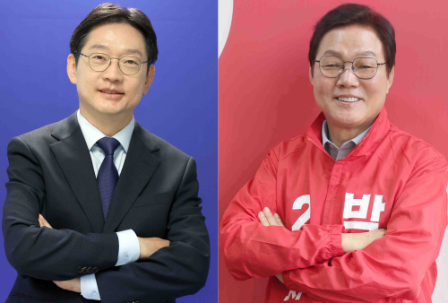 더불어민주당 김경수 경남지사 후보와 국민의힘 박완수 후보. 연합뉴스