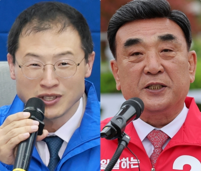 왼쪽부터 더불어민주당 김상욱 울산시장 후보와 국민의힘 김두겸 후보. 연합뉴스
