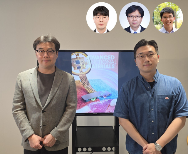 (왼쪽부터) KAIST 기계공학과 박인규 교수, 조석주 박사후연구원, (우상 왼쪽부터) 국립한밭대학교 하지환 교수, 한국기계연구원 정준호 책임연구원, Caltech Wei Gao 교수. KAIST 제공