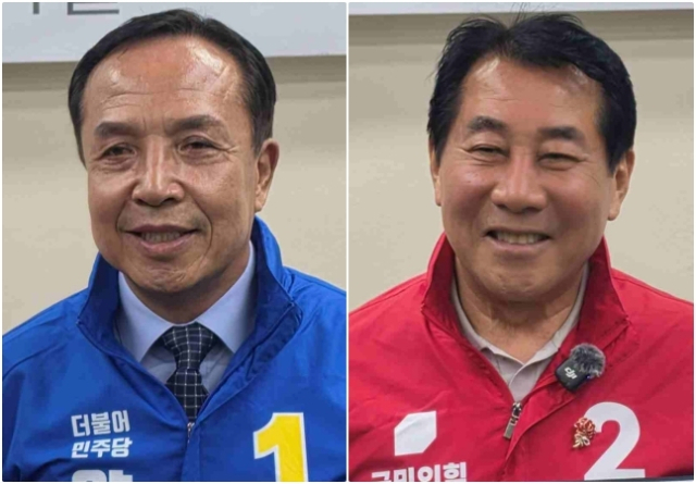 왼쪽부터 더불어민주당 조문관 양산시장 후보, 국민의힘 나동연 양산시장 후보. 부산일보DB