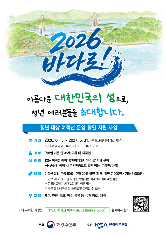 2026년도 연안여객선 할인이용권인 ‘바다로’ 포스터. 해수부 제공