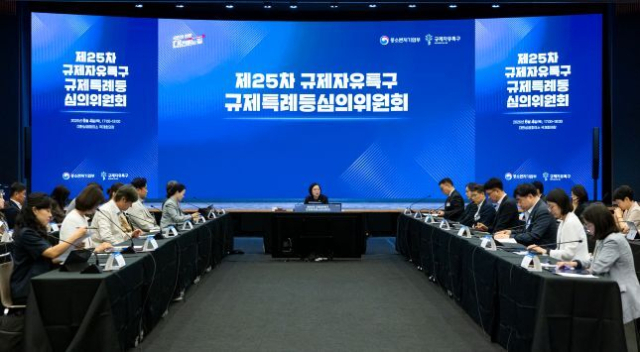 한성숙 중소벤처기업부 장관이 4일 서울 중구 대한상의 국제회의장에서 열린 '규제자유특구 심의위원회'에서 인사말을 하고 있다. 중기부 제공