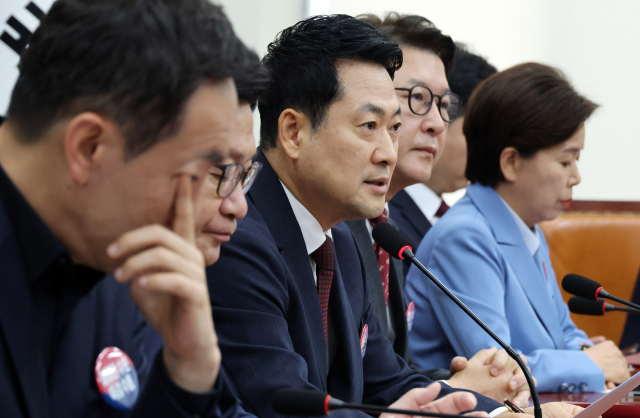 국민의힘 장동혁 대표가 29일 국회에서 열린 최고위원회의에서 발언하고 있다. 연합뉴스