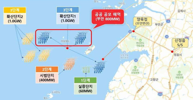 서남권 해상풍력 800MW(메가와트) 공모사업 부지. 한전기술 제공
