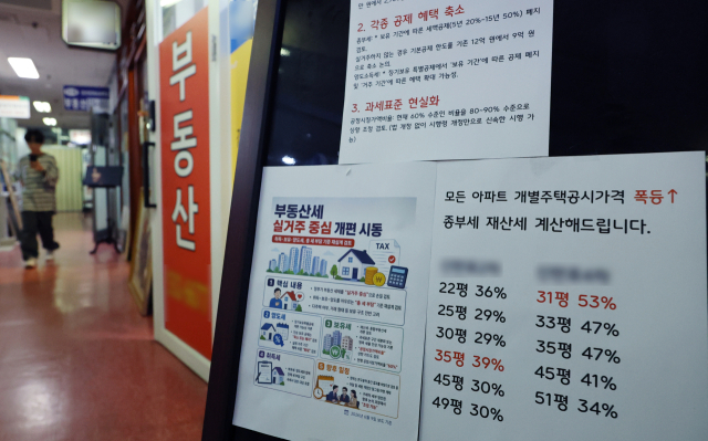 14일 국토교통부는 주택 공급을 주제로 토론회를 한다. 15일에는 금융위원회가 금융 규제 관련 토론회를 하고, 16일에는 재정경제부가 부동산 세제를 주제로 토론한다. 사진은 14일 서울 서초구 한 부동산중개업소 앞에 부동산 세금 관련 안내문이 붙어 있는 모습. 연합뉴스