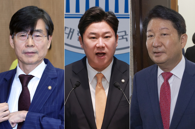 국민의힘 중앙윤리위원회는 27일 전체회의를 열어 6선 조경태 의원과 친한(친한동훈)계 초선 진종오 의원, 재선 권영진 의원에 대한 징계 절차를 개시했다. 국민의힘 윤리위는 이날 서울 여의도 모처에서 비공개로 회의를 열고 이같이 의결했다고 보도자료를 통해 밝혔다. 사진 왼쪽부터 조경태, 진종오, 권영진 의원. 연합뉴스