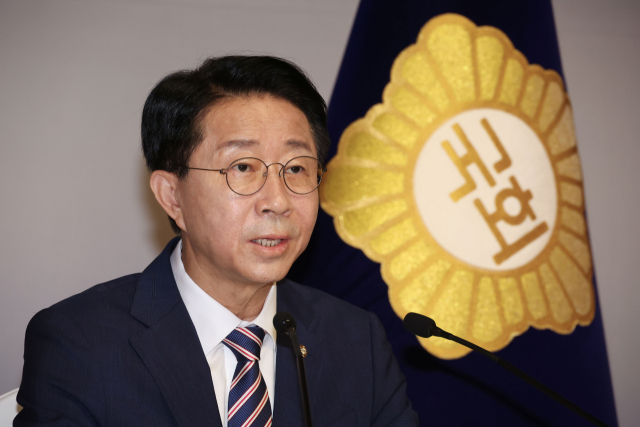 조정식 국회의장이 지난 28일 국회에서취임 첫 기자간담회를 하고 있다. 연합뉴스