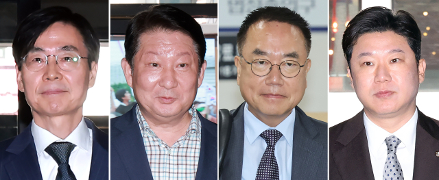 국민의힘 중앙윤리위원회가 지난 20일 징계 심사 대상에 오른 6선 조경태(왼쪽부터)·재선 권영진·서범수·초선 진종오 의원 등 현역 의원 4인에 대해 '당원권 정지' 징계를 결정했다. 연합뉴스