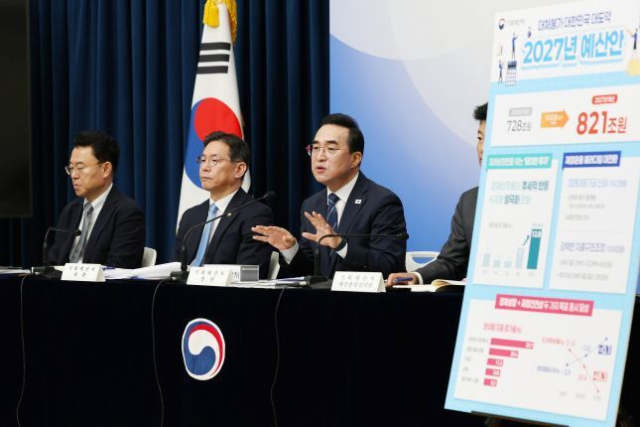 박홍근 기획예산처 장관이 8월 28일 세종정부청사 중앙동 브리핑실에서 열린 '2027년도 예산안 상세브리핑'에서 모두발언을 하고 있다. 기획처 제공
