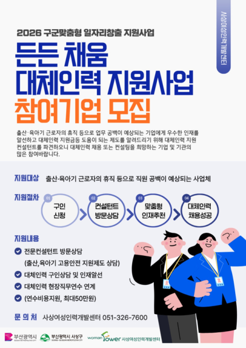 대체인력 참여기업 모집 홍보 포스터. 사상여성인력개발센터 제공