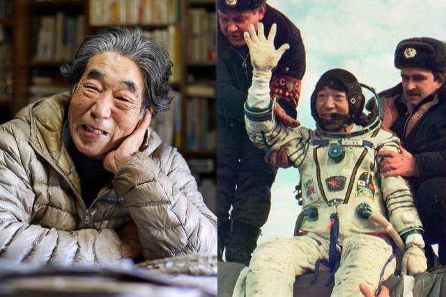 2021년 인터뷰에 응한 아키야마 도요히로 전 TBS 기자. 오른쪽은 1990년 12월 11일 귀환 직후 모습. 연합뉴스