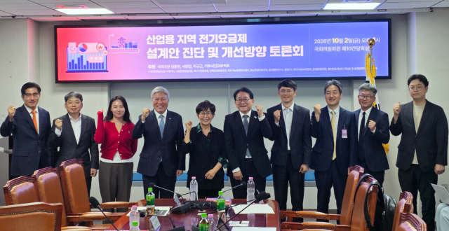 지난 2일 국회 의원회관에서 열린 '산업용 지역 전기요금제 설계안 진단 및 개선방향 토론회'에서 참석자들이 기념 촬영을 하고 있다. 기후시민프로젝트 제공