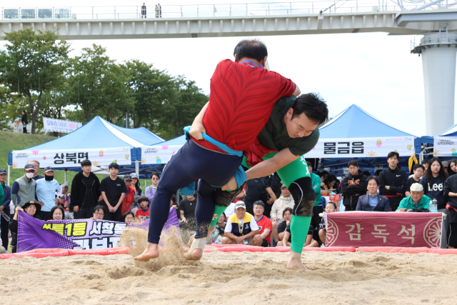 2026 양산삽량문화축전에서 참가 선수들이 씨름대회를 펼치고 있다. 양산시 제공