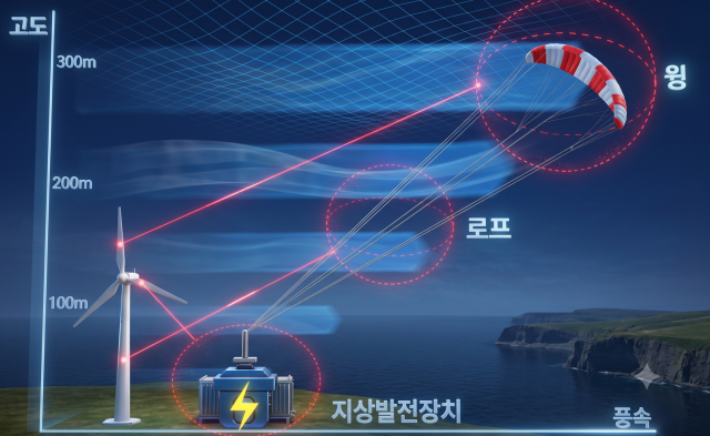 지상거치형 공중풍력발전 예시(이해를 돕기 위한 AI생성이미지). 남동발전 제공