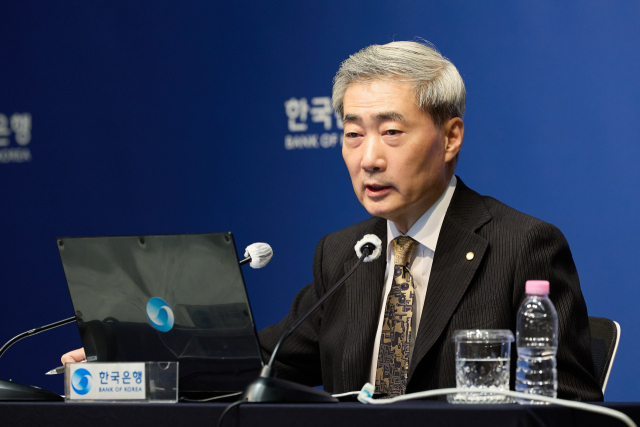 신현송 한국은행 총재가 22일 서울 중구 한국은행에서 열린 금융통화위원회 통화정책방향 기자간담회에서 발언하고 있다. 연합뉴스