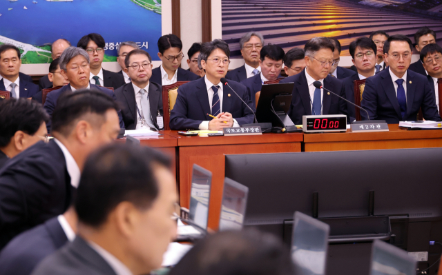 홍지선 국토교통부 장관이 지난 23일 국회에서 열린 국토교통위원회 종합감사에서 위원 질문에 답하고 있다. 연합뉴스